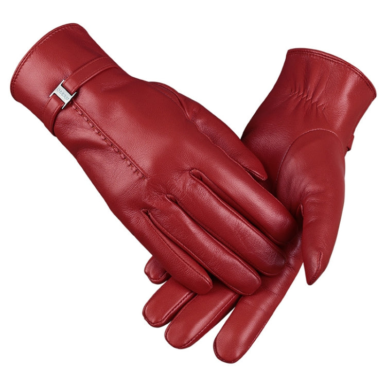 OZERO Women Sheepskin Warm Gloves with Fleece Lining Split Finger Elasticated Gloves — Orange Red