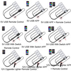 Eight-Color LED Voice Control Car Music Rhythm Atmosphere Light — 12V Cigarette Lighter APP + Remote Control