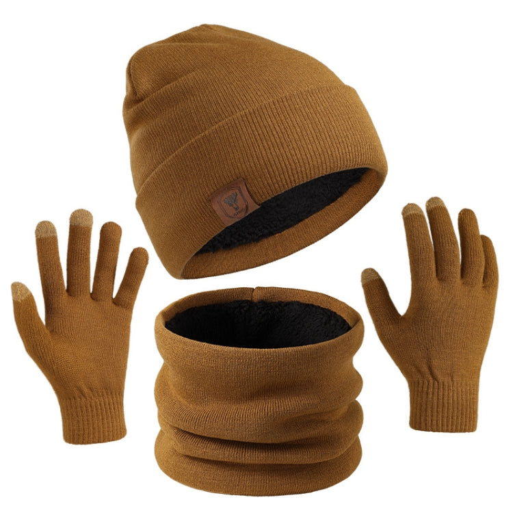 OZERO Plain Warm Wool Hat Scarf Gloves 3 In 1 Set For Men And Women — Black
