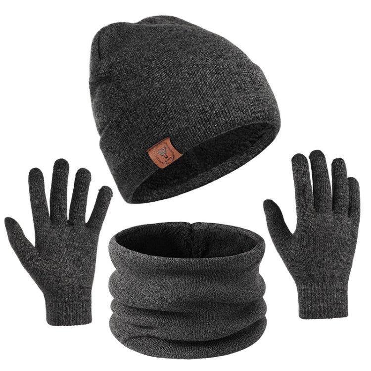 OZERO Plain Warm Wool Hat Scarf Gloves 3 In 1 Set For Men And Women — Brown
