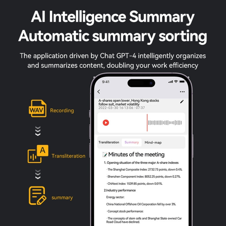AI Voice Recorder App Control Supports 58 Languages Simultaneous Interpretation / Transcribe & Summarize