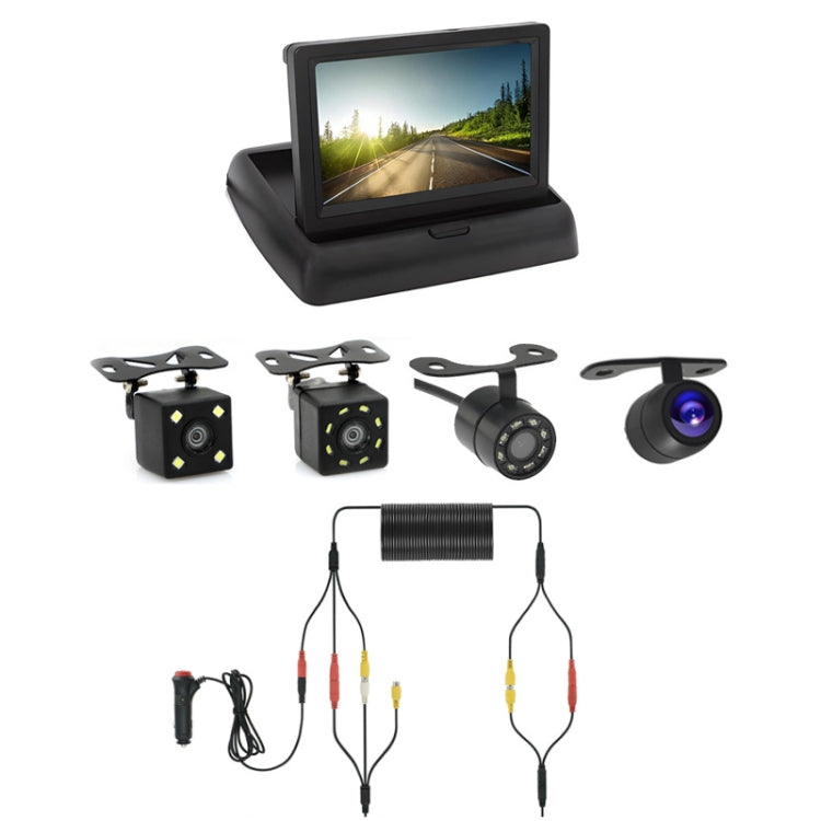4.3 Inch Display Night Vision Waterproof Reversing Camera +7 Meter Extension Cable — Detachable Screen + External 8 Light Camera