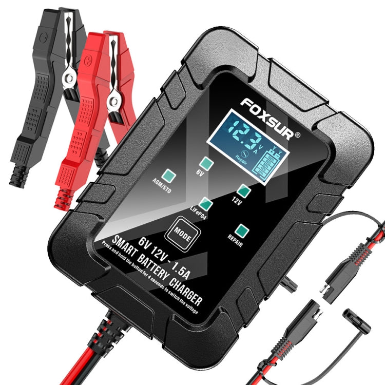 FOXSUR 6V/12V 1.5A Lawn Mower Motorcycle Lead Acid Battery SAE Plug Charger — US Plug