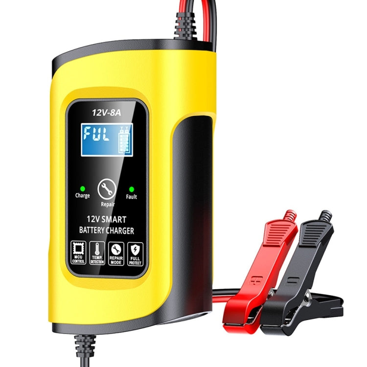 FOXSUR 12V8A SUV Car Motorcycle Intelligent Repair Type Lead-acid Battery Charger — EU Plug