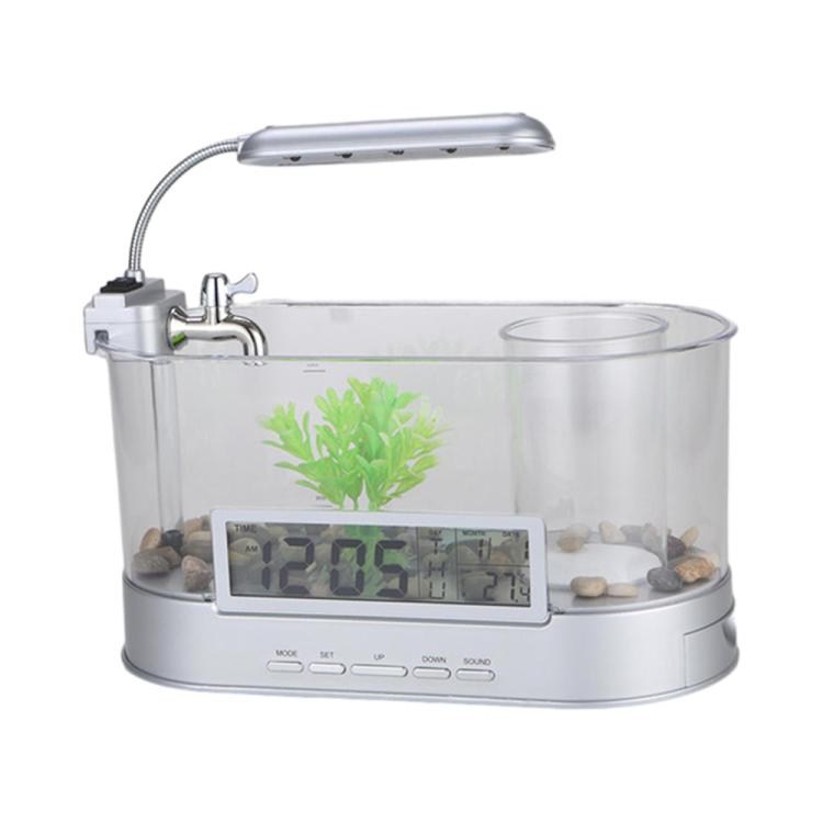 1.8L LED Light Desktop Water Flow Mini Fish Tank Home Turtle Tank Self-Circulating Aquarium — Black