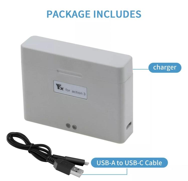 For DJI Action 3 / Action 4 Camera YX 2-Way Charger Battery Manager