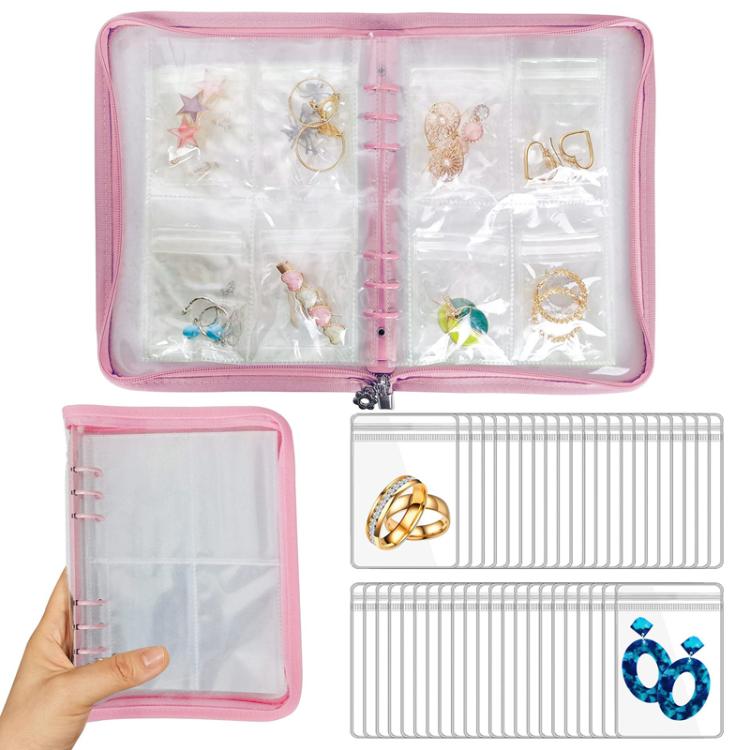 80 Grids Jewelry Storage Album Dustproof Antioxidant Earring Necklace Bracelet Transparent PVC Zipper Jewelry Bag — Black