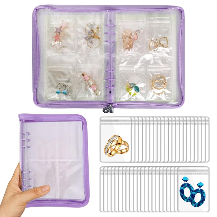80 Grids Jewelry Storage Album Dustproof Antioxidant Earring Necklace Bracelet Transparent PVC Zipper Jewelry Bag — Pink