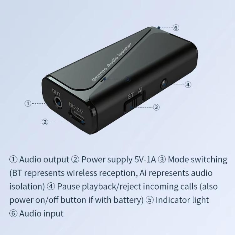 Bluetooth 5.4 Audio Common Ground Isolator Receiver Anti-interference Noise Reducer — view 5