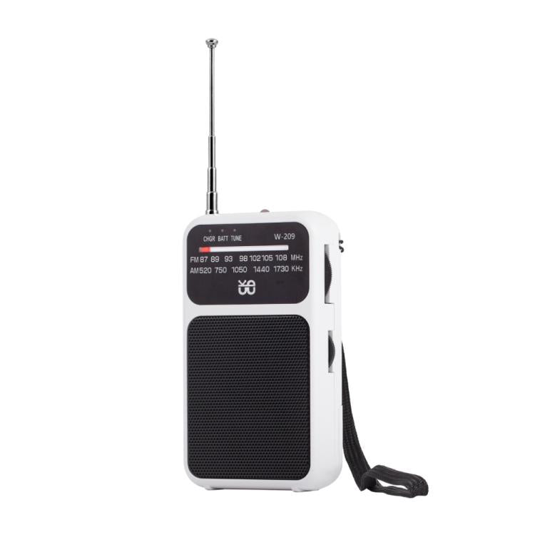 W-209 Mini Portable Rechargeable / Battery Dual-mode Powered Pointer FM Radio with Flashlight — Red