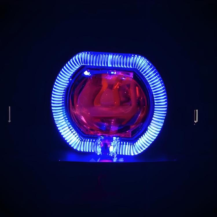 2.5 inch Motorcycle Electric Bike Car Universal Built-in LED Headlight Spot Lens Far and Near Spotlight — White Aperture+Red Devil Eye