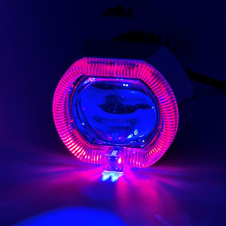 2.5 inch Motorcycle Electric Bike Car Universal Built-in LED Headlight Spot Lens Far and Near Spotlight — White Aperture+Blue Devil Eye