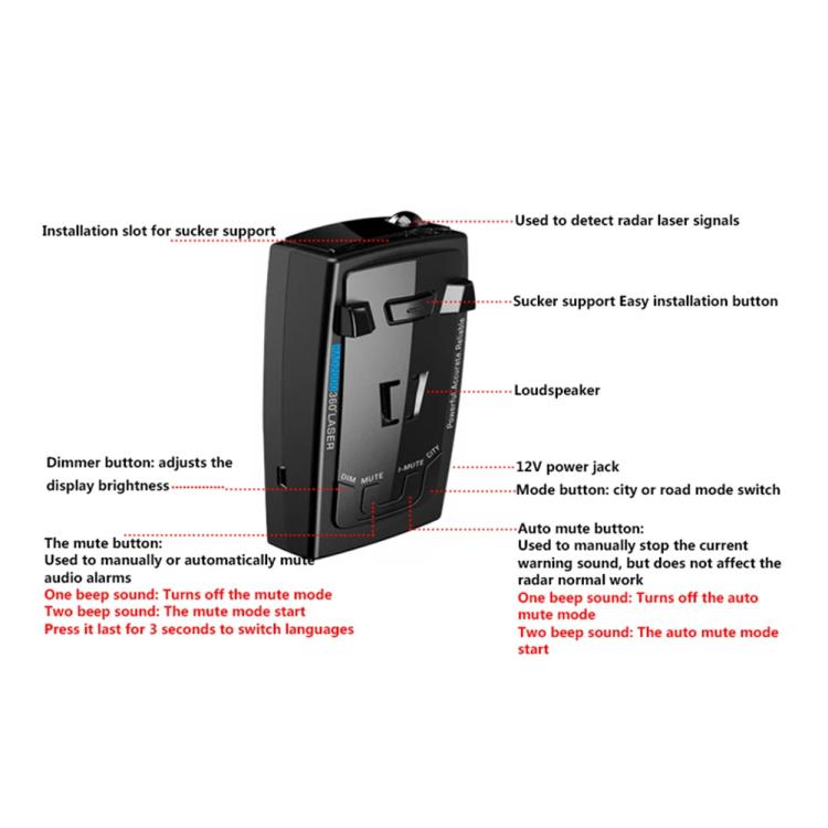 RAD2000 Car Lidar Speed Detector Car Electronic Dog, Support English/Russian
