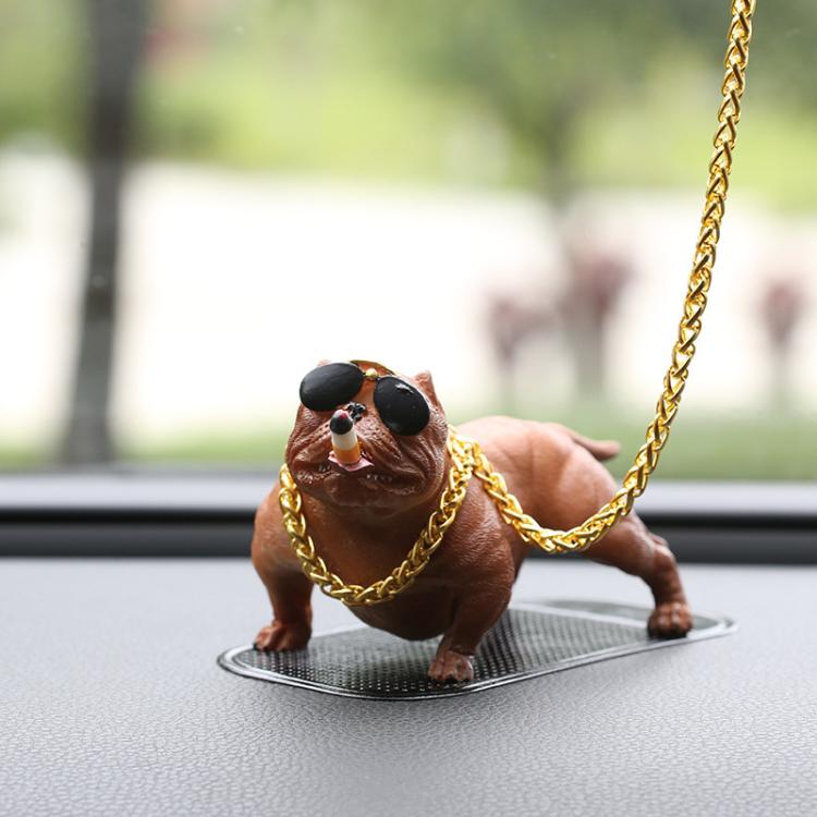 Car Bully Dog Car Center Console Accessories Social Dog Decoration Supplies Car Interior Ornaments — Black