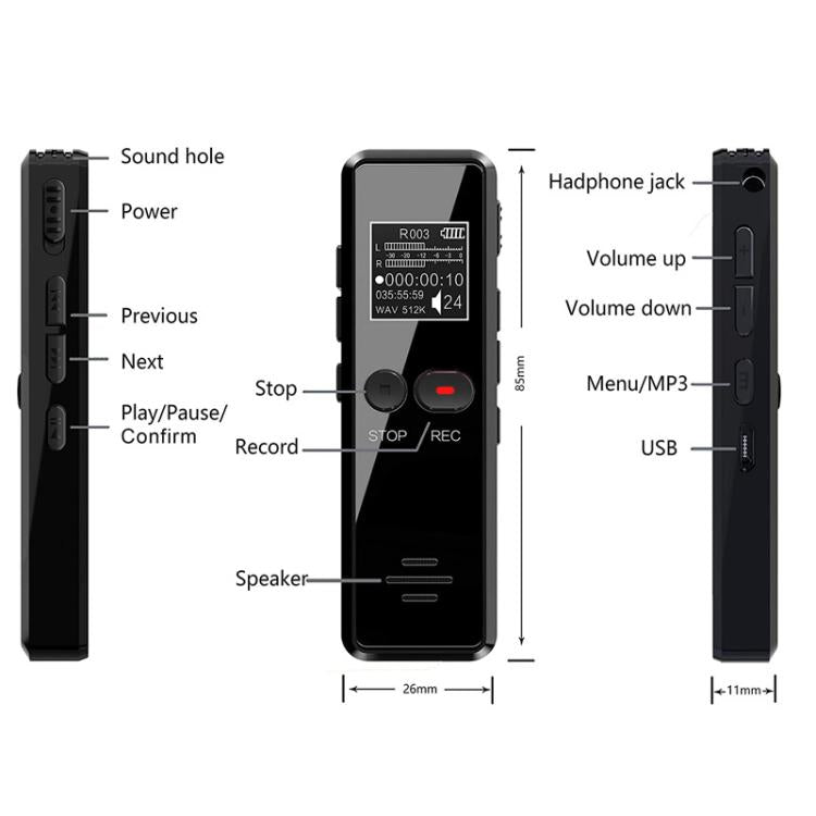 0.9-inch LCD Screen Interview Mini HD Recorder USB Charging MP3 Player