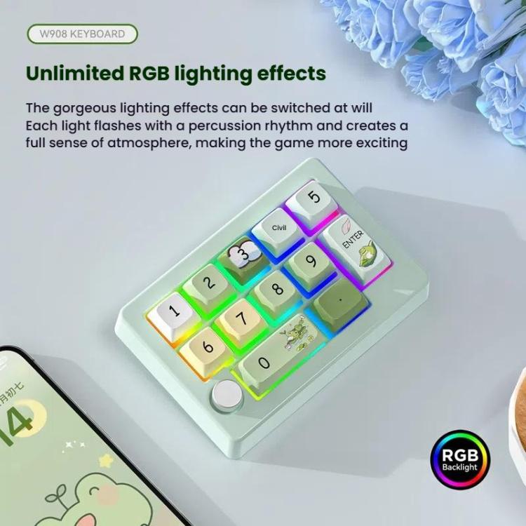 MKESPN W908 Wireless Tri-Mode Hot-Swappable Macro-Defined RGB Backlit Gaming Mechanical Keypad