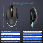 MKESPN W601 Silent Wireless Tri-mode Macro Gaming Mouse Carbon Fiber 12800DPI Bluetooth Mouse