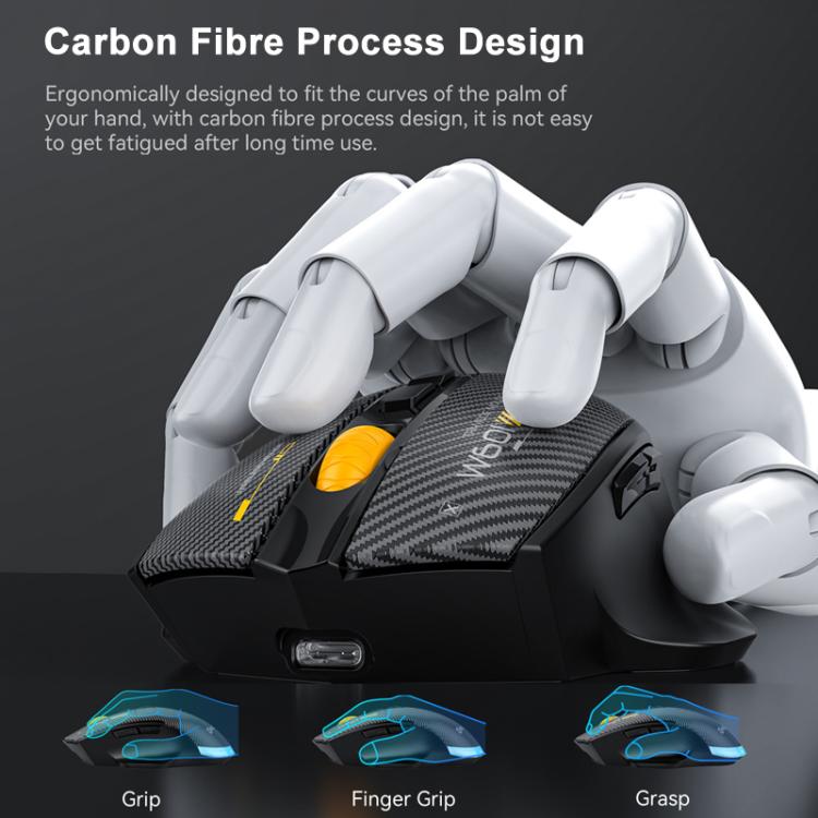 MKESPN W601 Silent Wireless Tri-mode Macro Gaming Mouse Carbon Fiber 12800DPI Bluetooth Mouse