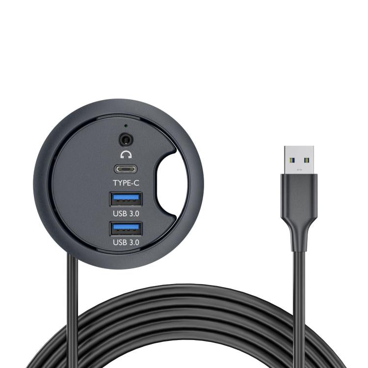 Desk Grommet Splitter HUB Dock Station, Cable Length 1.2m — 3xUSB3.0+3.5mm