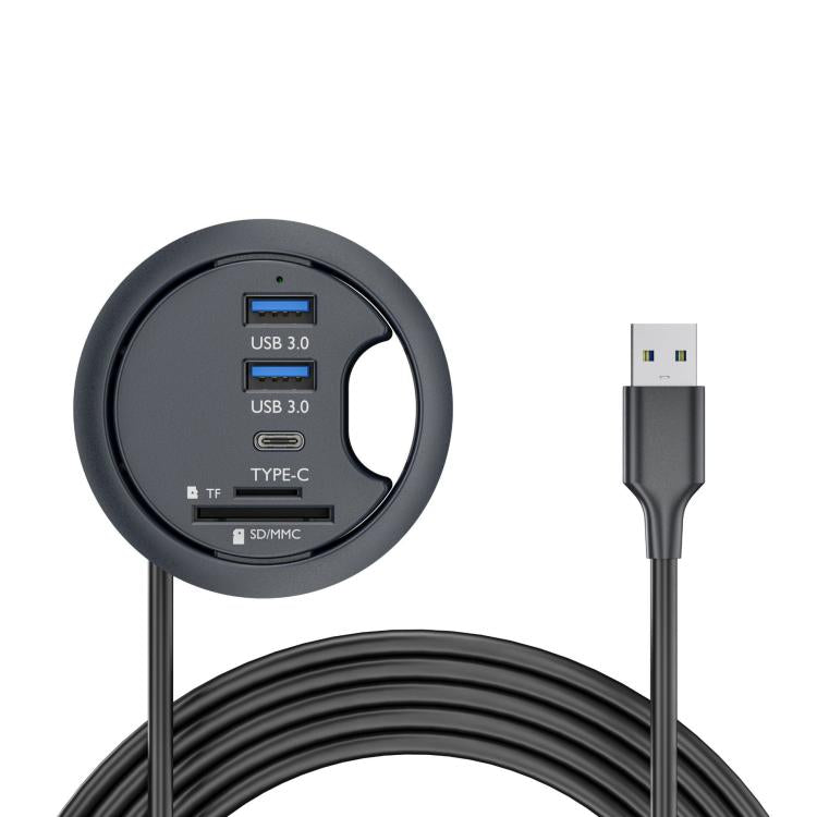 Desk Grommet Splitter HUB Dock Station, Cable Length 1.2m — 2xUSB3.0+USB-C+3.5mm