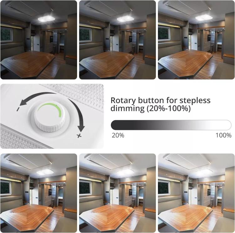 12-24V RV Light 120 LEDs 3-Color Temperature Rotary Button Dimming Roof Light