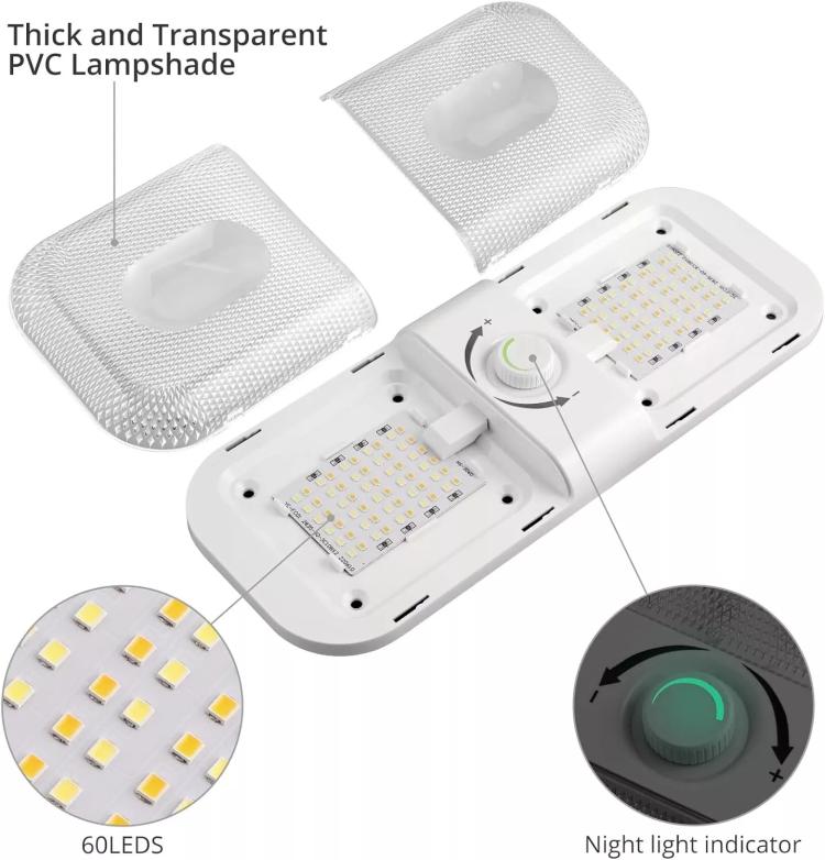12-24V RV Light 120 LEDs 3-Color Temperature Rotary Button Dimming Roof Light