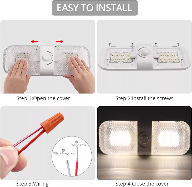 12-24V RV Light 120 LEDs 3-Color Temperature Rotary Button Dimming Roof Light