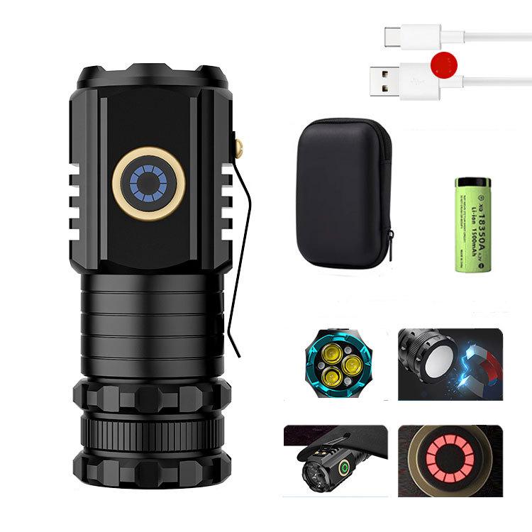 3LED Mini Flashlight Rechargeable Waterproof Torch with Tail Magnet & Battery
