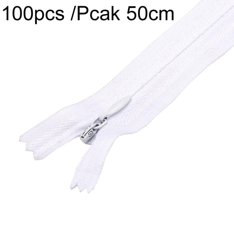 100pcs /Pack Invisible No.3 Garment Nylon Zipper — White 40cm