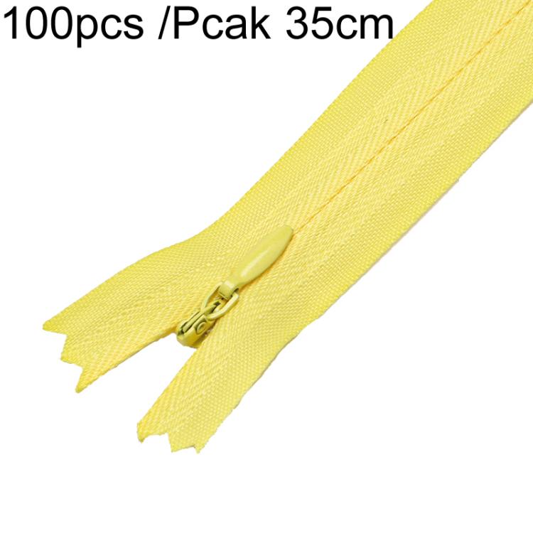 100pcs /Pack Invisible No.3 Garment Nylon Zipper — Yellow 28cm
