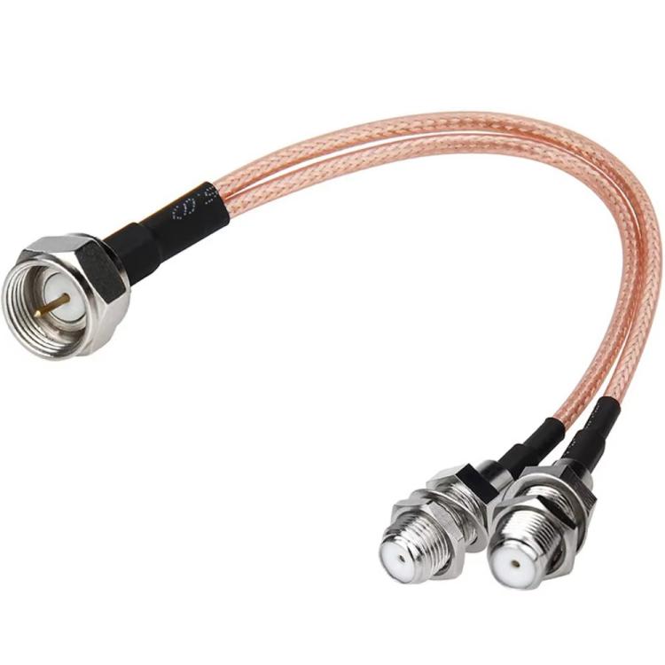 F-Splitter Coaxial RF Cable F Male To Dual Female Splitter — 15cm
