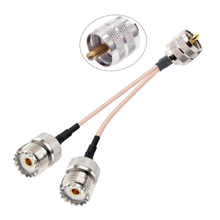 UHF Male To 2 Female 1 In 2 Adapter Cable Y Type PL-259 To SO239 RG316 Coaxial Cable — 20cm