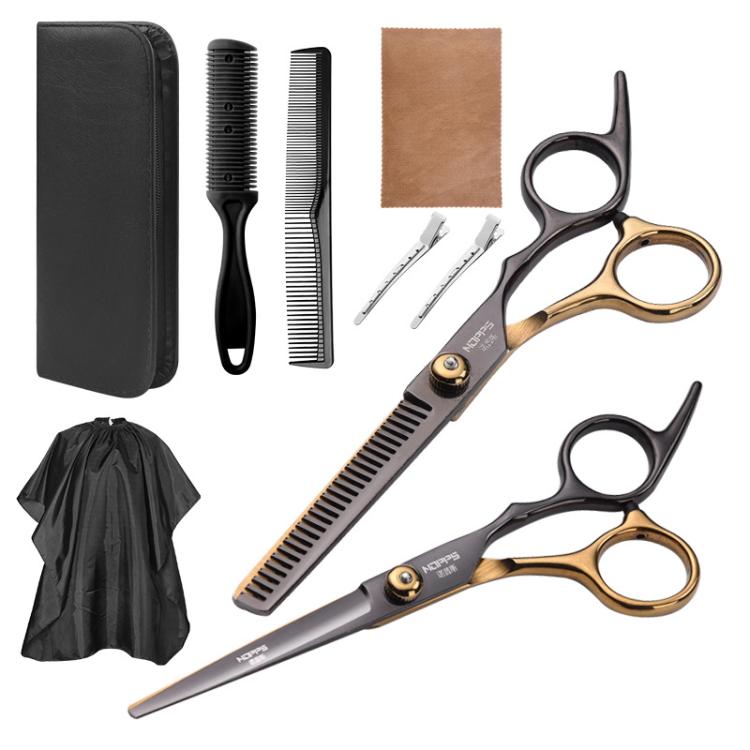 Stainless Steel Haircutting Scissors Set Hair Cutting Tools — 8-in-1 Black Gold