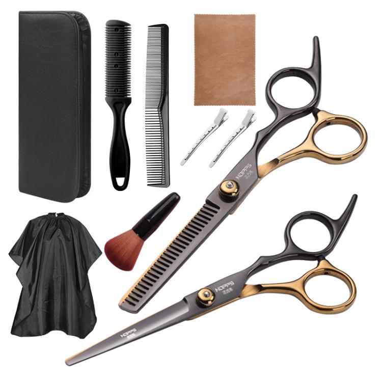 Stainless Steel Haircutting Scissors Set Hair Cutting Tools — 9-in-1 Black Gold