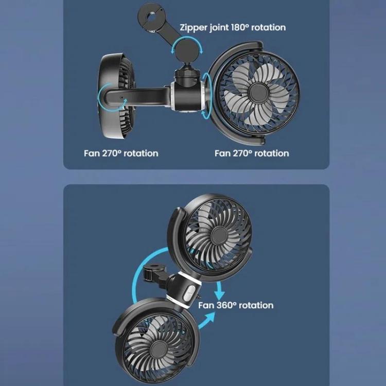 Car Brushless Motor Rear Headrest USB Double Head Fan — view 5