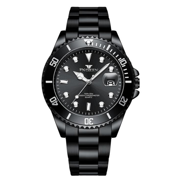 FNGEEN S925 Men Luminous Quartz Watch Sporty Steel Calendar Watch — White Steel-Blue Surface