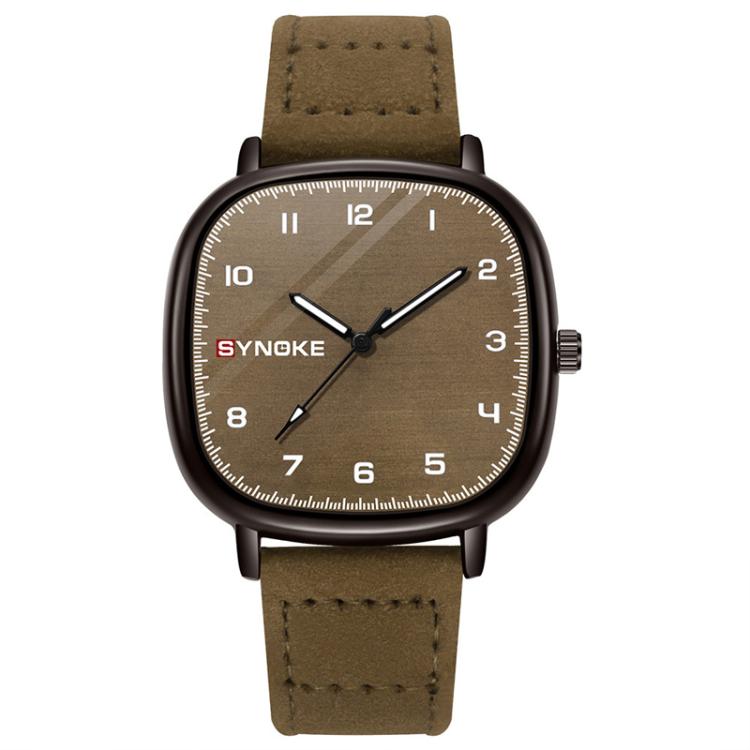 SYNOKE Men Quartz Watch Sport Retro Simple Leather Strap Quartz Watch Teenage Student Wristwatch — Black White