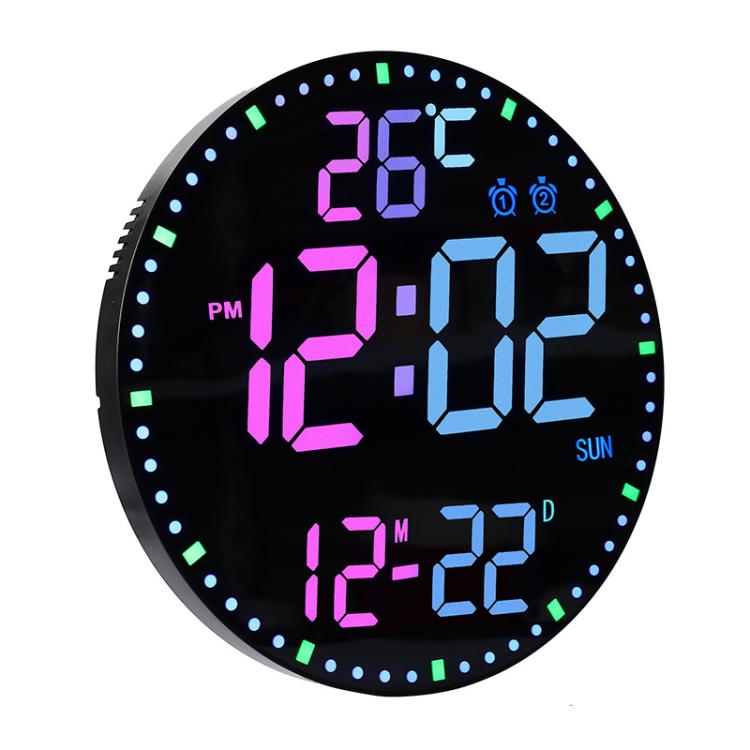 11.6-Inch RGB Wall Clock With Remote Control Multi-Functional Alarm Clock — Bamboo+Cloth