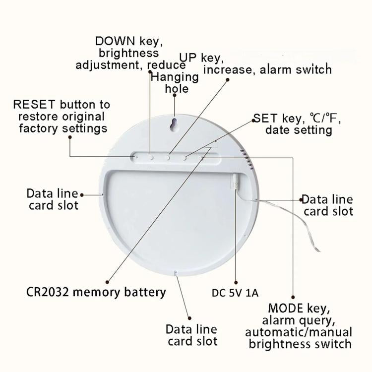 11.6-Inch White Light Wall Clock With Remote Control Multi-Functional Alarm Clock — view 15