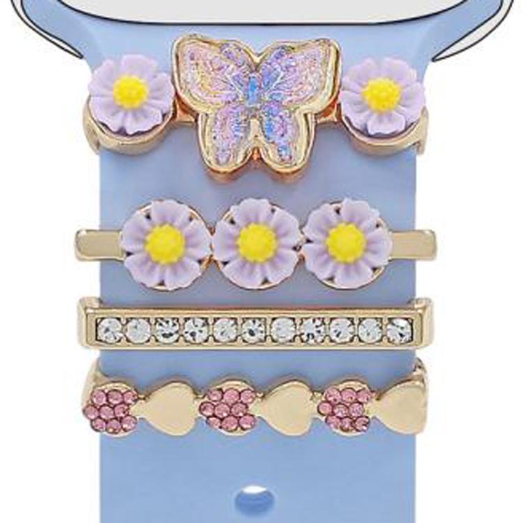 4pcs / Set 22mm Width Smart Watch Butterfly Flower Band Decorative Ring Metal Accessories