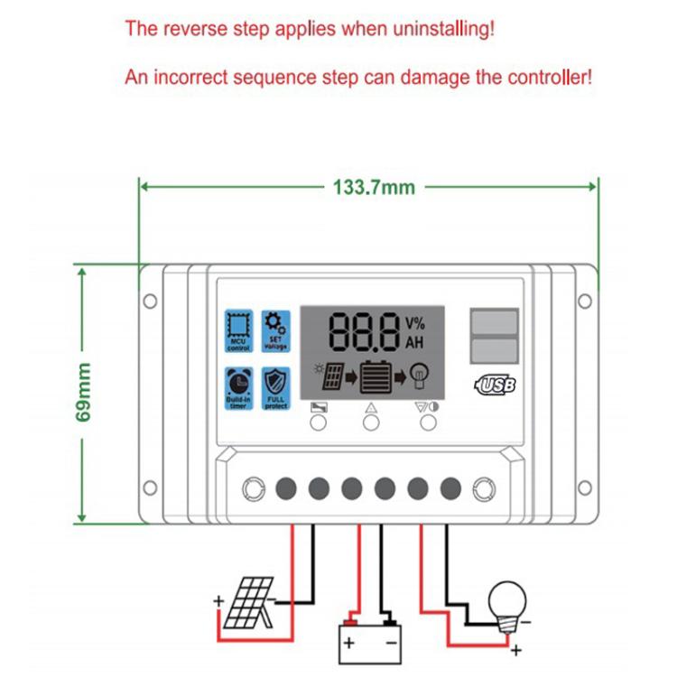 12V 24V Solar Controller PV Solar Charge Controller With LCD Display