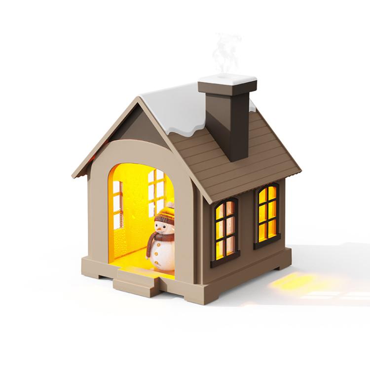 500ML Portable Mini Snow House Humidifier USB Desktop Snowman Colorful Ambient Light Air Humidifiers — Brown