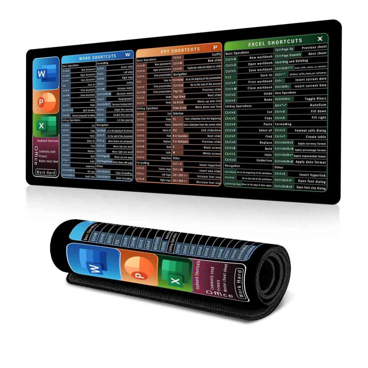 Keyboard Shortcut Desk Mat Mouse Pad Non-Slip Office Desk Pad With Computer Commands — 300x600x2mm