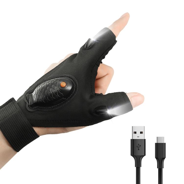 Night Riding Lighting Car Repair Fish Rechargeable LED Light Gloves — Sisal Gray-Left And Right Hand