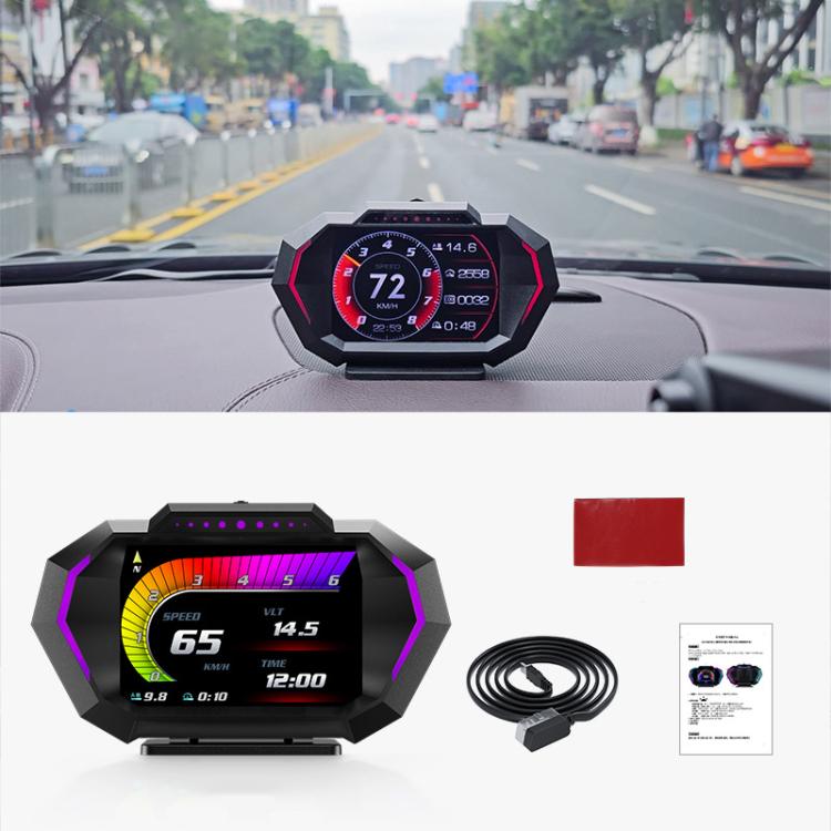P24 Multifunctional Car HUD Head-up Display OBD+GPS Digital Speedometer Slope Meter