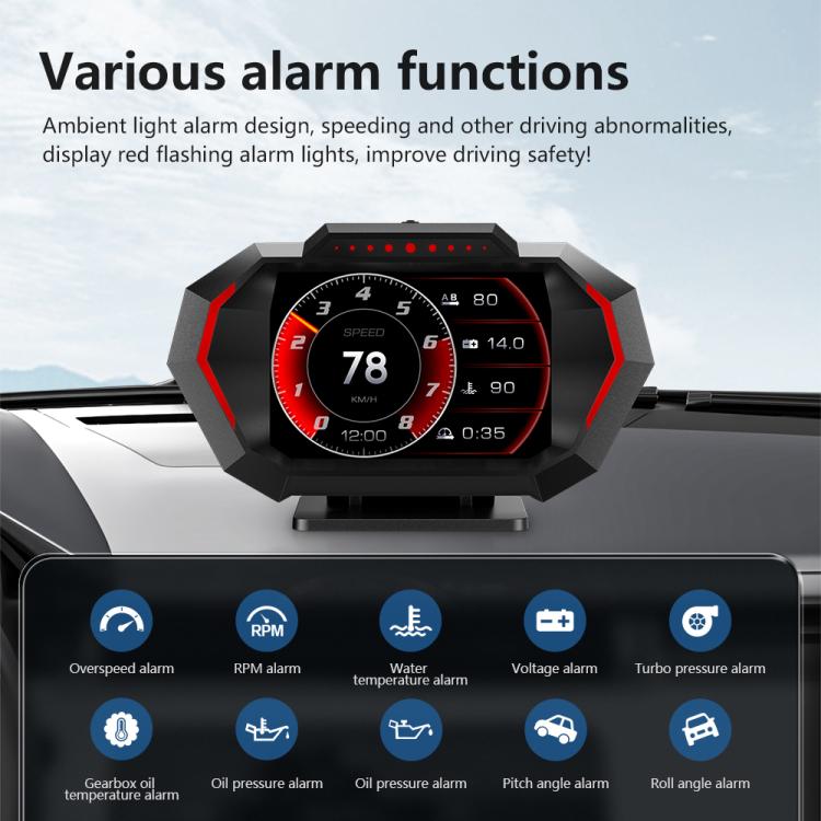 P24 Multifunctional Car HUD Head-up Display OBD+GPS Digital Speedometer Slope Meter