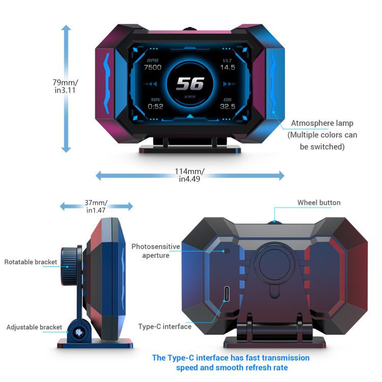 P25 Car HUD Head-up Display OBD+GPS LCD Multifunctional Instrument
