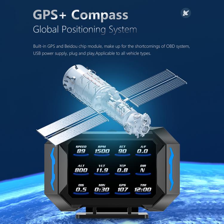 P25 Car HUD Head-up Display OBD+GPS LCD Multifunctional Instrument