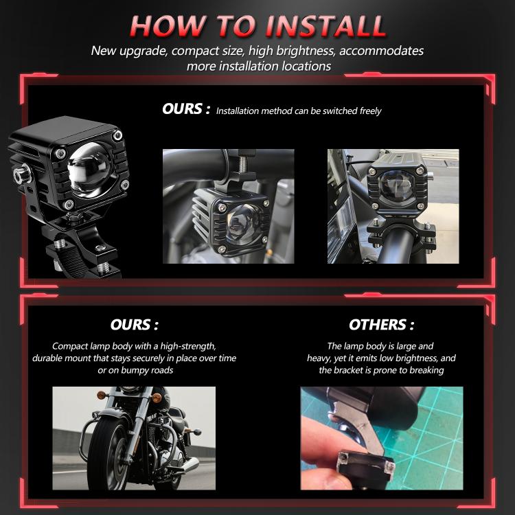 40W Motorcycle Wired Switch Integrated Waterproof Demon Eye Spotlight