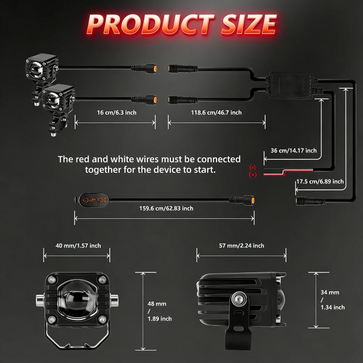 40W Motorcycle Wired Switch Integrated Waterproof Demon Eye Spotlight